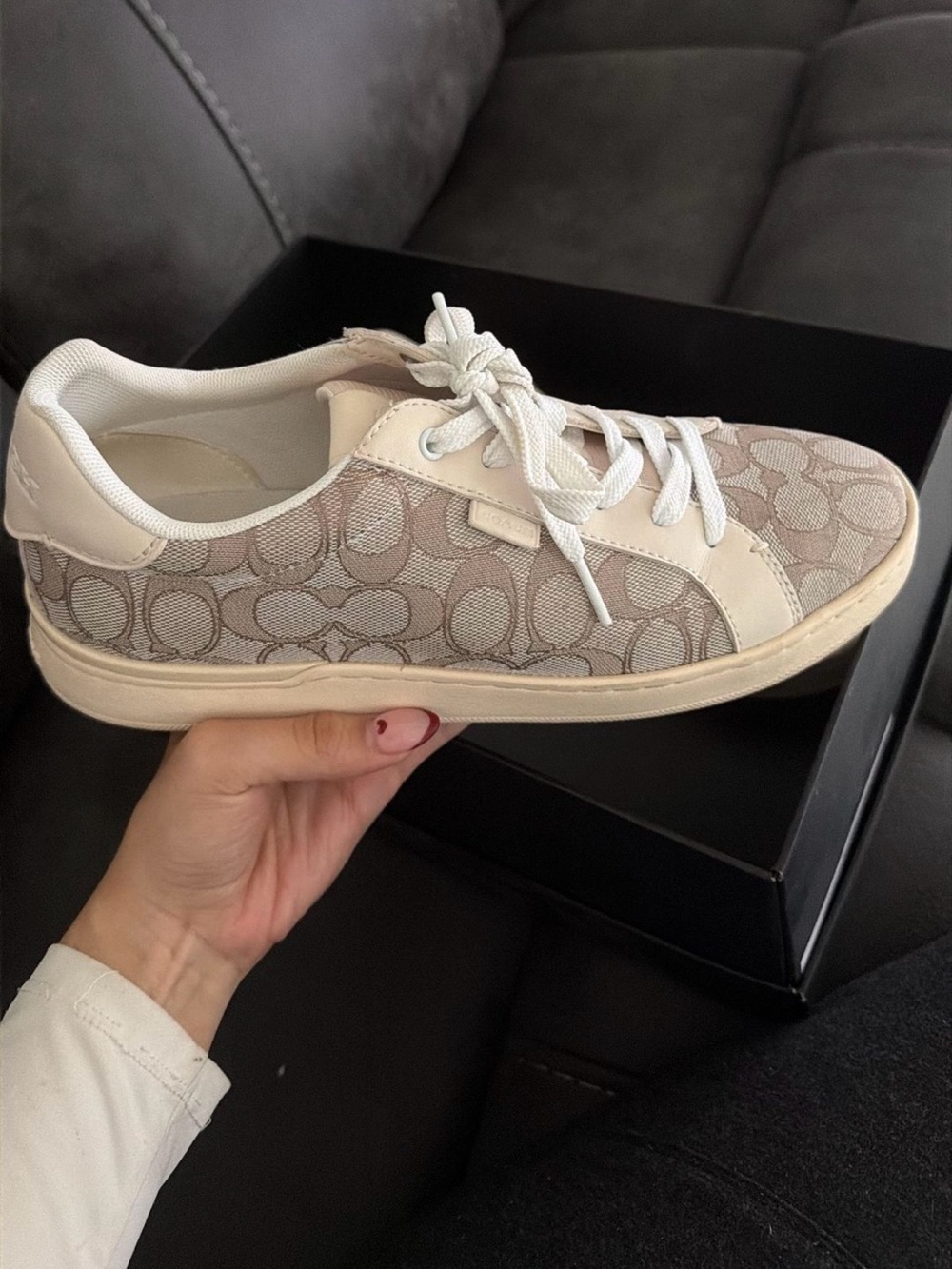 Coach Women's Beige Signature Canvas Lace-Up Sneakers